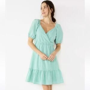 Draper James NWT Gingham Wrap Short Dress Green & White 3X